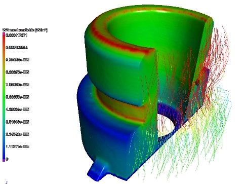 Wärmeleitungs-Simulation: Wärmestromdichte an einem Lagerdeckel